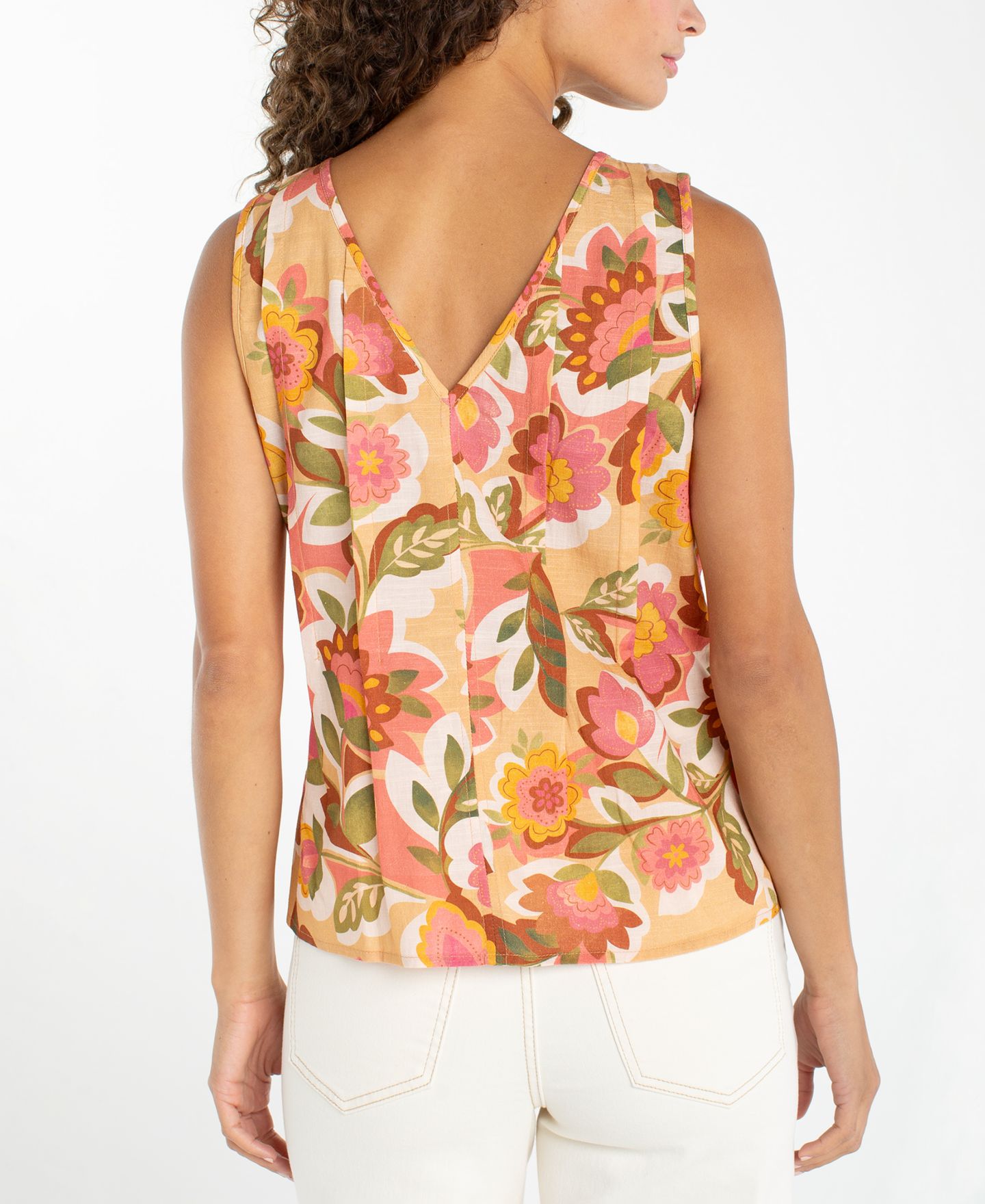 Женский топ Liverpool Los Angeles Petite Sleeveless V-Neck Woven Top, цвет: Рыжевато-коричневый с принтом разноцветный — фото 3