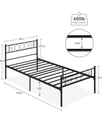 Twin Bed Frame Heart-Shaped Headboard Footboard Metal Slat Support Under-Bed Storage Noise-Free