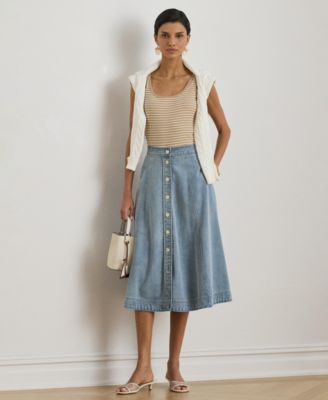 Women's Button-Front Denim Midi Skirt
