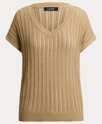 Women's Short-Sleeve V-Neck Ribbed Sweater