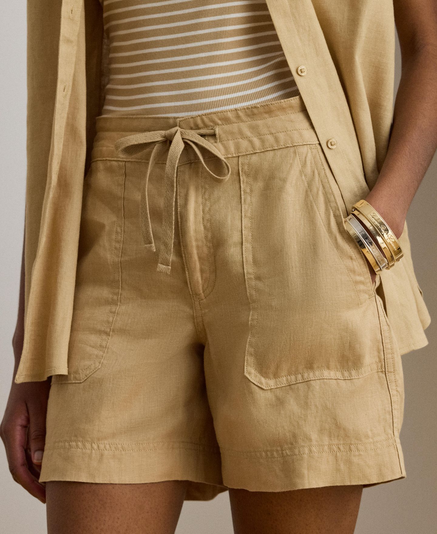 Женские шорты Lauren Ralph Lauren Wide-Leg High-Rise Linen, цвет: Берёзовый рыжевато-коричневый — фото 4