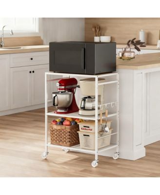 Adjustable Shelf Kitchen Cart with Metal Frame and Wheels for Versatile Storage