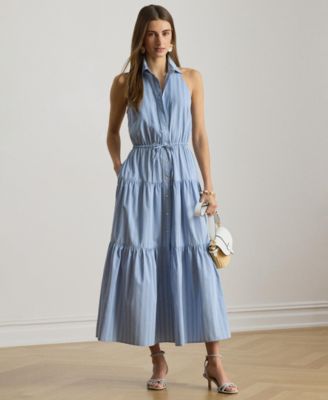 Women's Striped Spread Collar Shirt-Dress