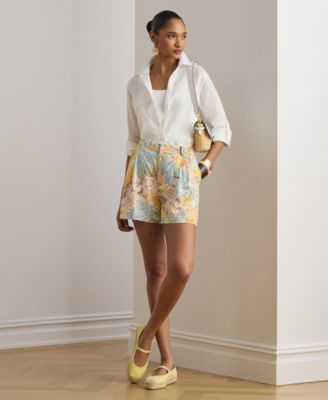 Women's High-Rise Floral Pleated Shorts