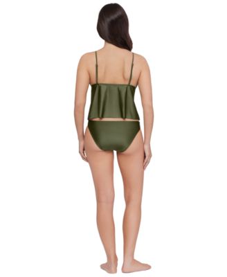 Women's Tie-Front Crop Tankini Top and Pull-On Swim Hipster Bottoms