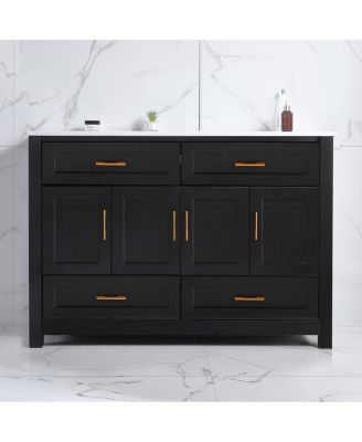 Modern Bathroom Vanity with Ceramic Sink, 4 Soft Close Doors & 4 Drawers, Ample Storage for Large Bathroom