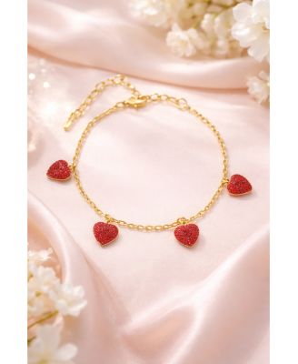 Girls 18K Yellow Gold Plated Heart Charm Bracelet