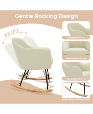 Nursery Rocking Chair, Upholstered Chenille Glider Rocker Chair, Modern Armchair With Wood Legs