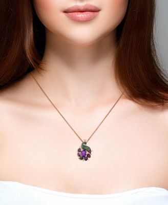 Multi-Gemstone (4-1/3 ct. t.w.) Peacock Pendant Necklace in 14k Rose Gold, 16" + 2" extender