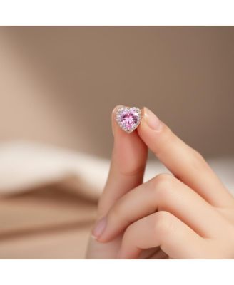 Charming 18K Rose Gold Plated Heart & Halo CZ Stud Earrings