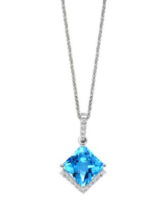 Swiss Blue Topaz (3-3/8 ct. t.w.) & Diamond (1/8 ct. t.w.) 18" Pendant Necklace in 14k White Gold