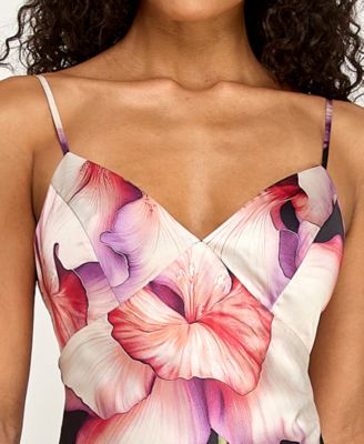 Juniors' Large Floral Printed V-Neck Slip Dress