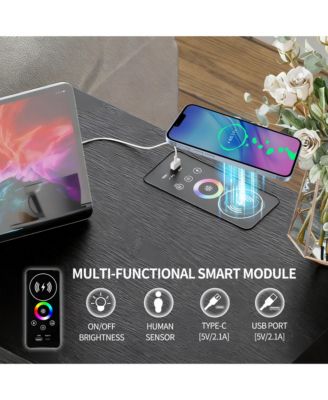 Vlrska 19.7-inch Wide Nightstand with Motion Sensor Function, LED Lights, and Wireless Charging Station