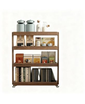 Solid Wood 4-Shelf Rolling Cart for Home Storage
