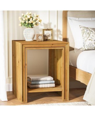 Solid Wood End Table, 2-Tier Farmhouse Side Table with Storage Shelves(2 Pcs)