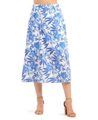  Women's Eyelet Print Tie-Front V-Neck Top and Pleated Pull-On Skirt Set