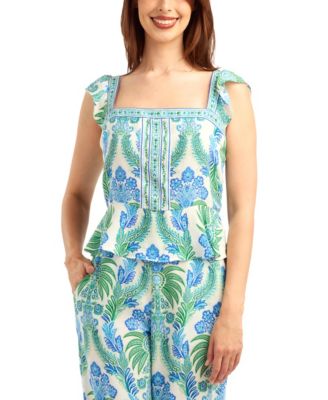 Women's Printed Flutter-Sleeve Square Neck Top