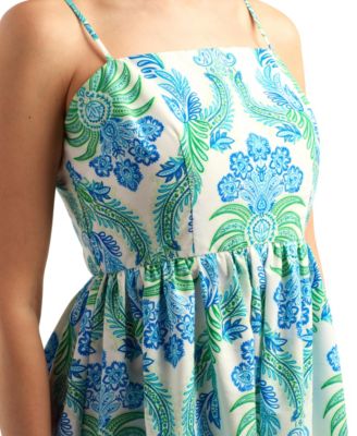 Women's Poplin Printed Sleeveless Square Neck Dress