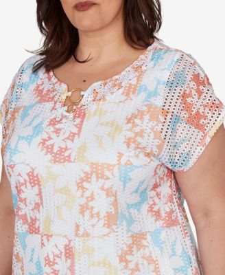 Plus Size Printed Textured Knit T-Sleeve Top