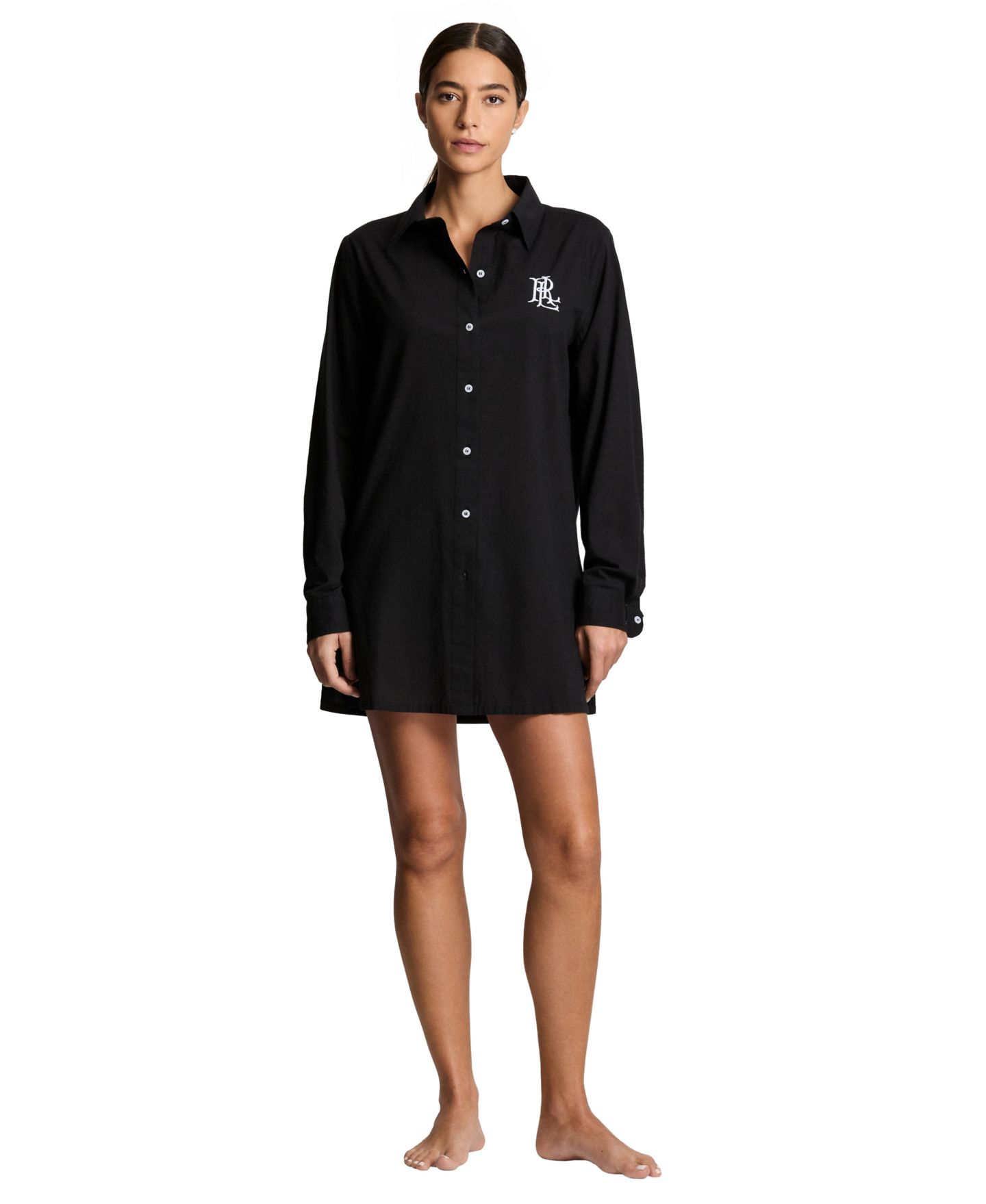 Женская рубашка Lauren Ralph Lauren Logo Embroidered Shirt Swim Cover-Up, цвет: Чёрный — фото 1