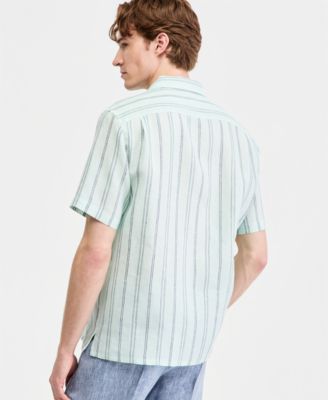 Men's Textured Stripe Linen Short-Sleeve Shirt
