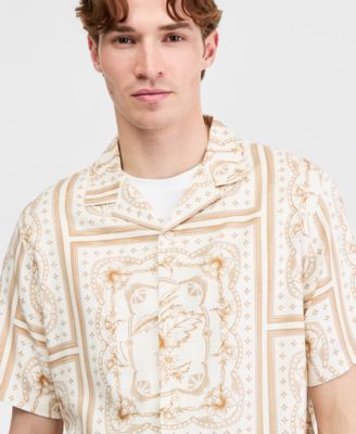 Men's Botanical Scarf Silk Ray Short Sleeve Shirt