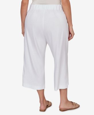Plus Size Stretch Linen Wide-Leg Fly-Front Capri Pants