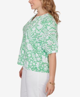 Plus Size Tropical Floral Trim Knit Top