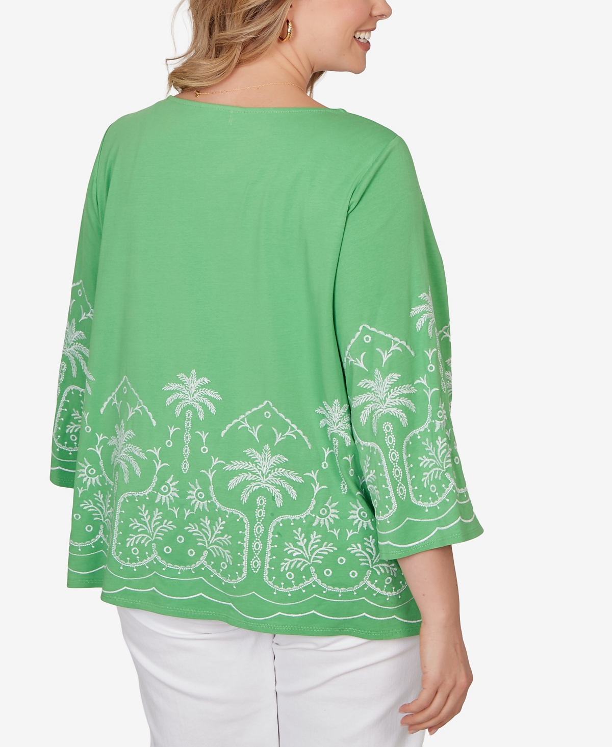Ruby Rd. Plus Palm Tree Embroidered Knit Top