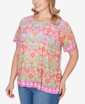 Plus Size Floral Damask Print Knit Top
