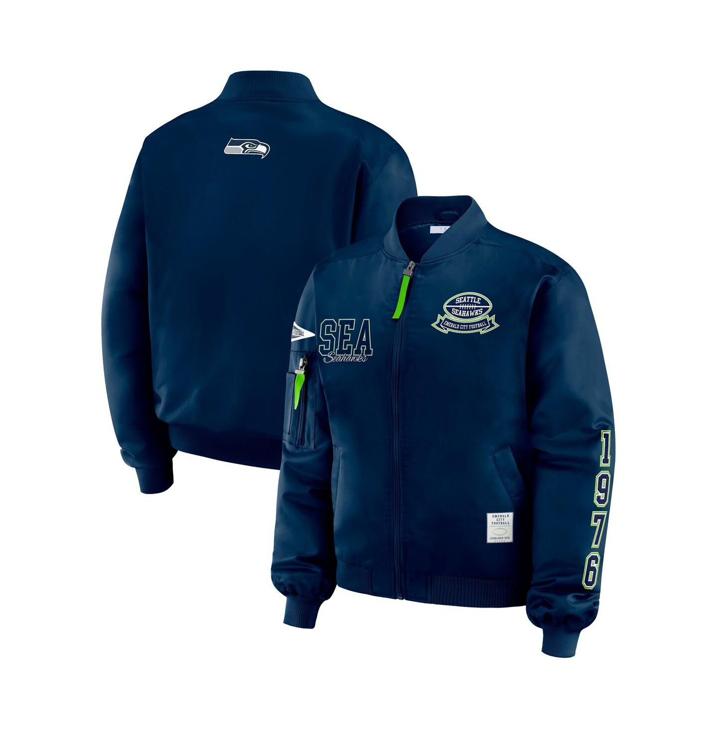 Женская куртка WEAR by Erin Andrews College Navy Seattle Seahawks Patch Full-Zip Bomber — фото 1