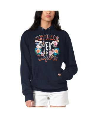 Women's Navy Detroit Tigers Flowers Graphic Pullover Hoodie