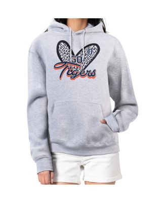 Women's Heather Gray Detroit Tigers Leopard Heart Pullover Hoodie