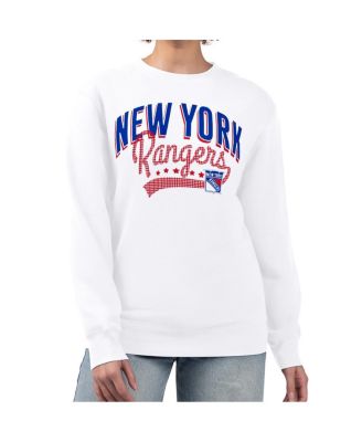 Women's White New York Rangers Filigree Team Graphic Fleece Pullover Sweatshirt