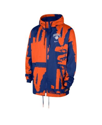 Men's Blue/Orange New York Knicks Courtside Club Premium Woven Full-Zip Hooded Jacket