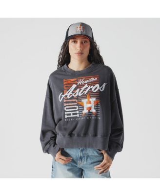 Women's Navy Houston Astros Boxy Mineral Wash Dolmen Sleeve Cropped Sweatshirt