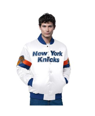 Men's White New York Knicks Triple Option Varsity Full-Snap Satin Jacket