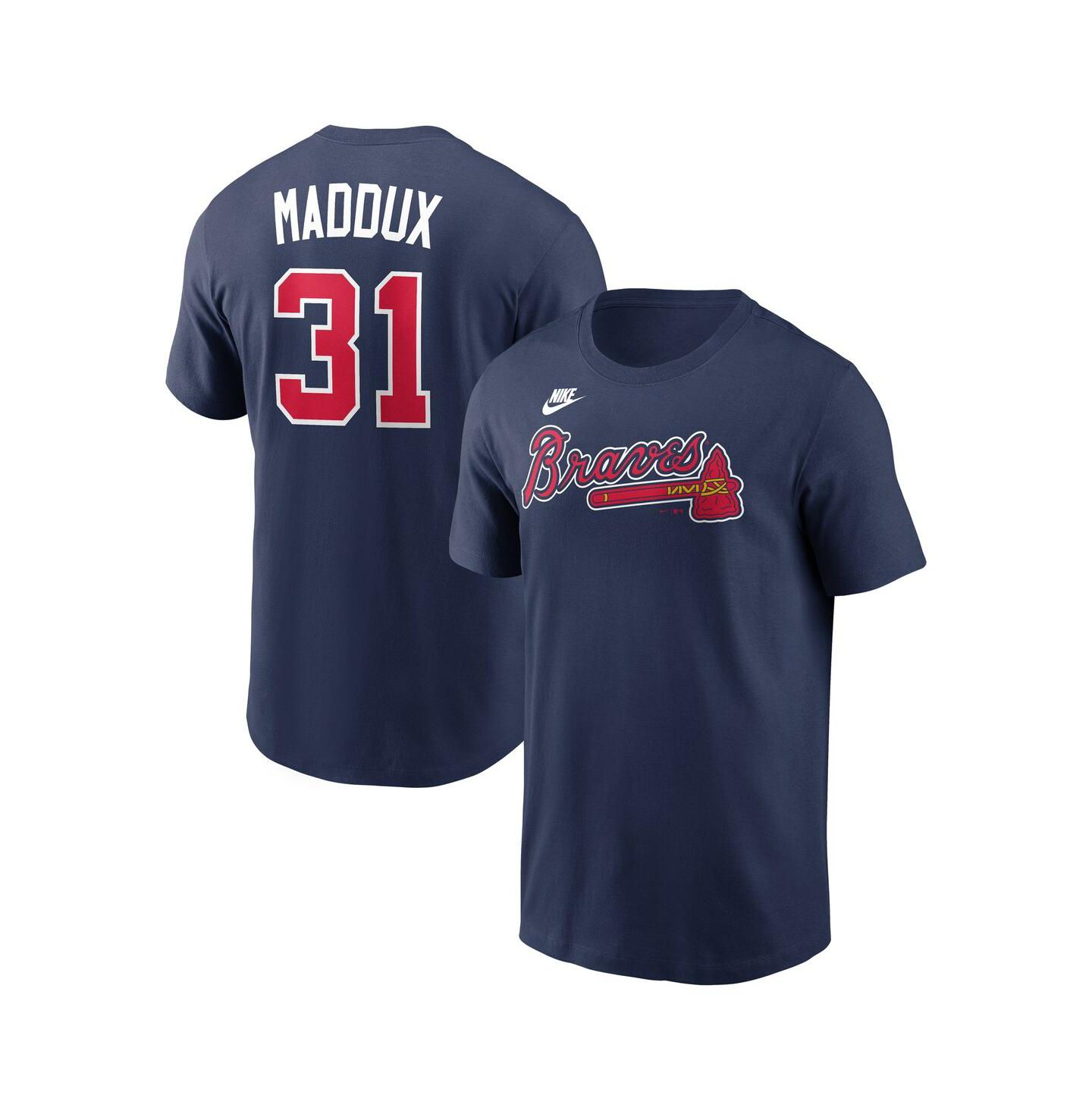 Мужская футболка Nike Greg Maddux Navy Atlanta Braves Cooperstown Collection Name & Number — фото 1