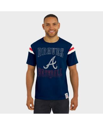 Darius Rucker Collection By Men's Navy Atlanta Braves Distressed Sleeve Stripe T-Shirt