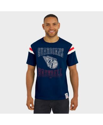 Darius Rucker Collection By Men's Navy Cleveland Guardians Distressed Sleeve Stripe T-Shirt