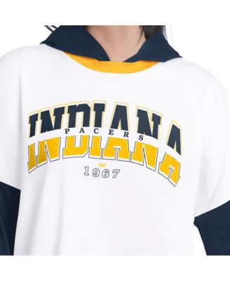 Women's White/Navy Indiana Pacers Key Player Oversized Hooded Long Sleeve T-Shirt