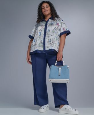 Plus Size Printed Collared Camp Shirt