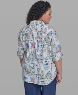 Plus Size Printed Collared Top