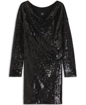 BOSS by Women's Draped-Neckline Sequin Dress