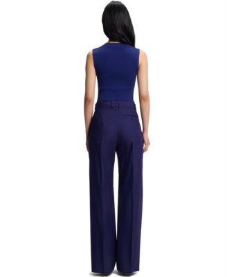 BOSS by Women's Virgin-Wool Twill Flared-Leg Pants
