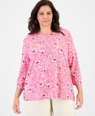 Plus Size 3/4-Sleeve Button-Hem Tunic