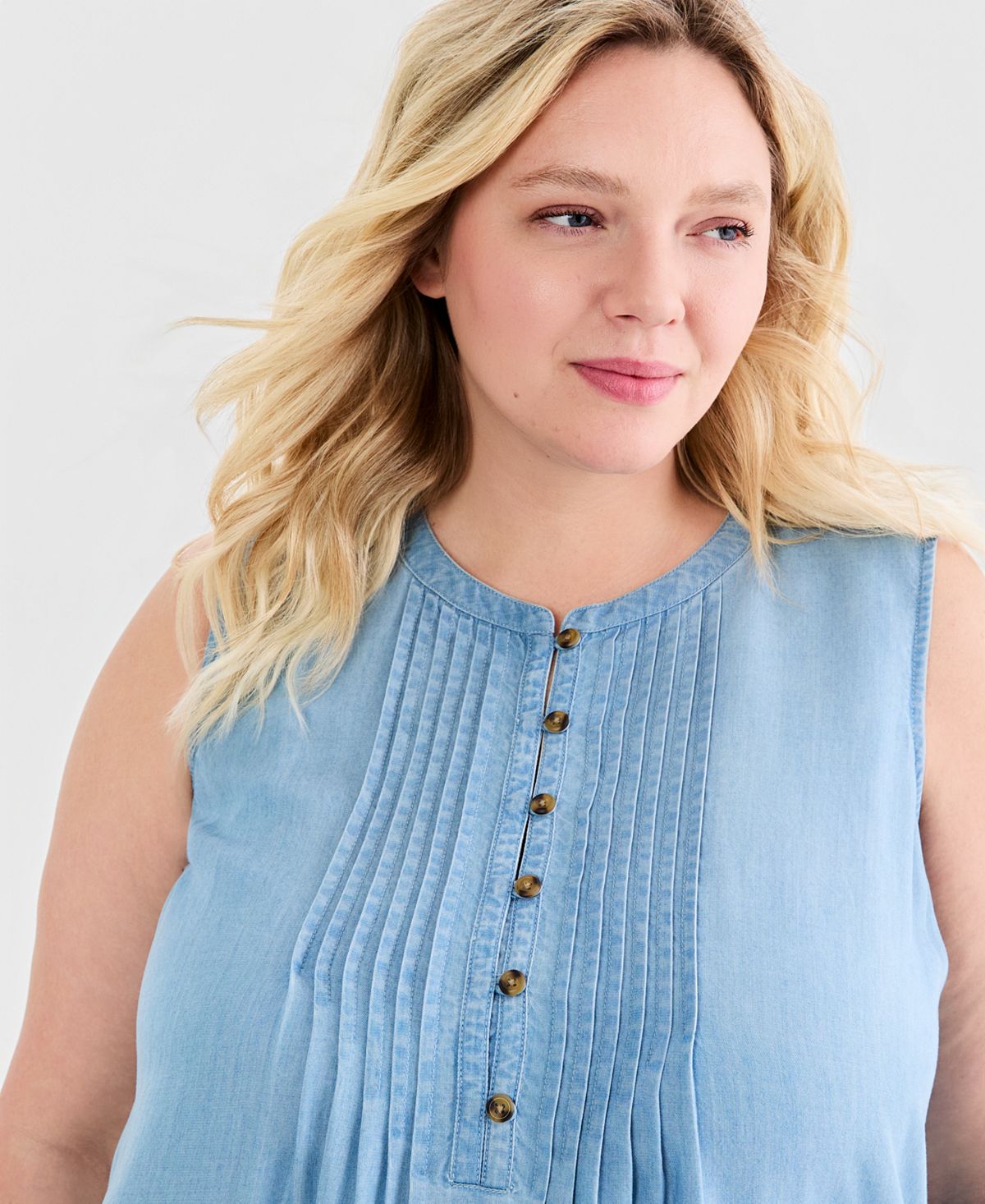 Style & Co Women's Chambray Sleeveless Pintuck Dress, Macy's Exclusive view 4 — MAYCSS fashion products