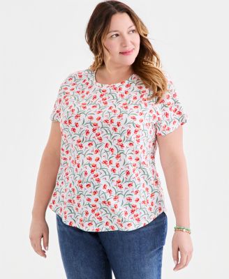 Plus Size Printed Short-Sleeve Crewneck T-Shirt