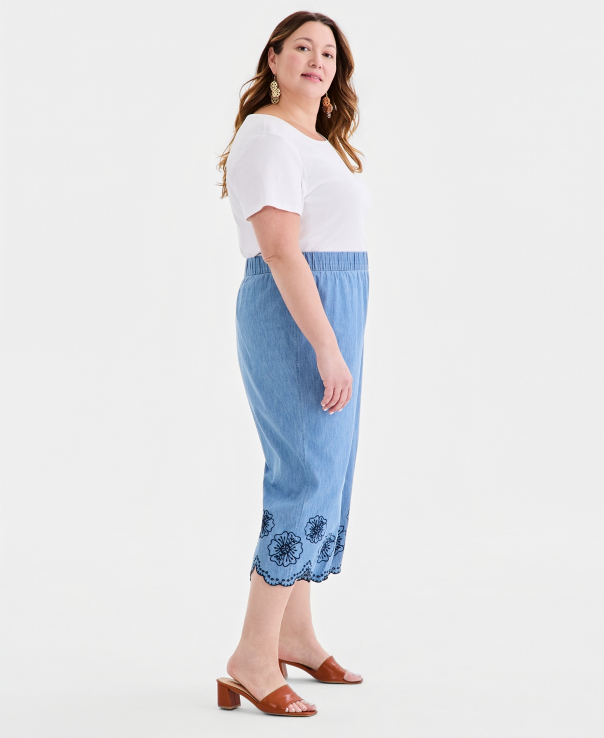 Style & Co Plus Cotton Scalloped Eyelet Capri Pants, Macy's Exclusive