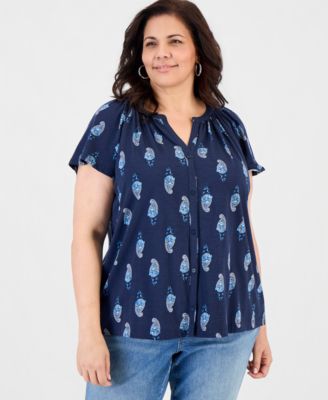 Plus Size Flutter-Sleeve Blouse